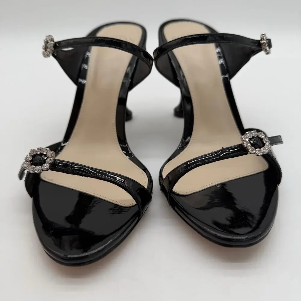 Alexandre Birman Anastasia 85 Black Chic $725 Glam Sparkle Crystal Mules 38 US 8